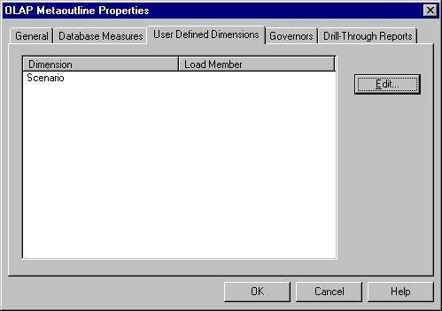 Chapter 3 To set the load member in a user-defined dimension: 1. In the right frame of the OLAP Metaoutline main window, select the metaoutline name, for example, TBC Metaoutline. 2.