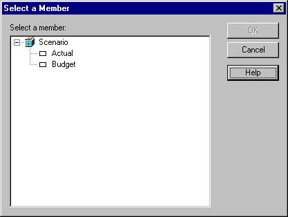Chapter 3 5. Click Edit. The Select a Member dialog box, which lists all user-defined members of the selected dimension, is displayed. 3 Figure 3-13: Setting the Default Load Member 6.