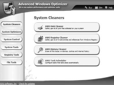 C 400 / 5 Finding Your Way Around the AWO Window If you ve just installed Advanced Windows Optimizer, and you left a tick in the box in step 5 above, you can already see the AWO window.