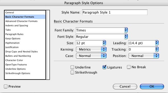 Create a Paragraph Style Select existing text that has the attributes you d like to clone From the Paragraph Styles pallette click the New Style button.