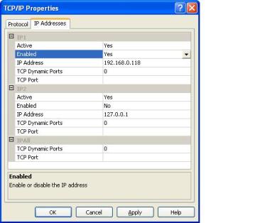 c. Go to the IP Addresses tab on the TCP/IP Properties window and ensure that the network adapter