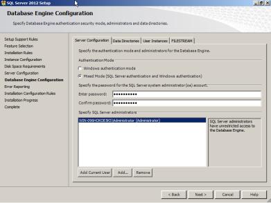 Choose "Mixed Mode (SQL Server authentication and Windows authentication)".