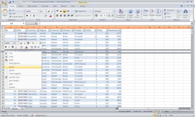 Using Excel Tables the row that contains the record. When you delete a row, Excel adjusts any database ranges as needed.