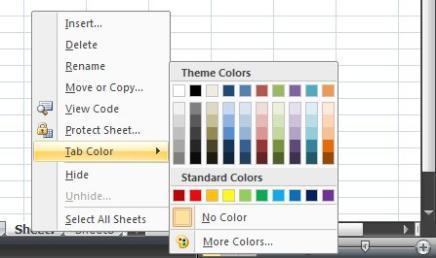If colour has been added to a worksheet tab, a horizontal line of the selected colour appears below the worksheet name while the tab is selected; the entire sheet tab displays the colour whenever the