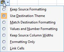Working with Paste Special Excel 2007 Excel 2010 The Paste Options button that automatically appears in the bottom right when you paste a copied item.