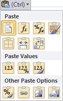 (Excel 2010) Hint You must use the Paste Options button immediately after you paste. It is removed as soon as you enter data into a cell carry out a command or press Esc.