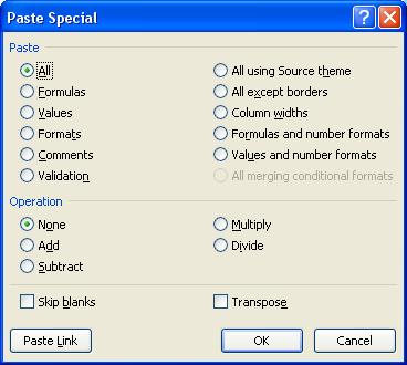 Working with Paste Special The same is true if pasting a cell containing a formula onto a cell containing a number.