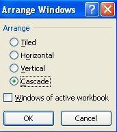 Using Multiple Workbooks CASCADING OPEN WORKBOOK WINDOWS Excel provides several different methods of arranging multiple workbook windows in the workspace. One method is to cascade the windows.