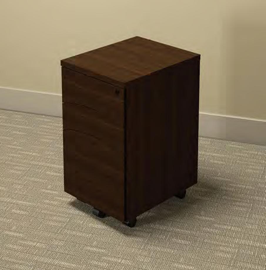PEDESTALS ARE UNIVERSAL FOR RIGHT OR LEFT OR RIGHT CONFIGURATIONS AND DRAWER FRONTS ARE PREDRILLED FOR OPTIONAL HANDLES, AS