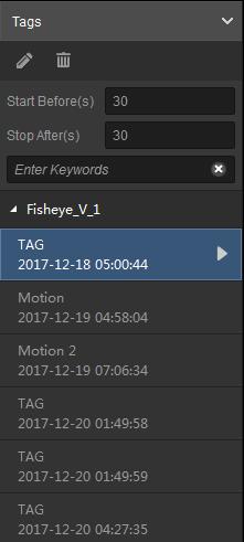 NOTE! The length of a tagged recording depends on Start Before(s) and Stop After(s), which set the length of time before and after the tag time.