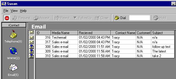 Using icontact Introduction to the icontact Interface - Page 11 Inbox This window displays information regarding the contact requests waiting for treatment for each media type assigned to you.
