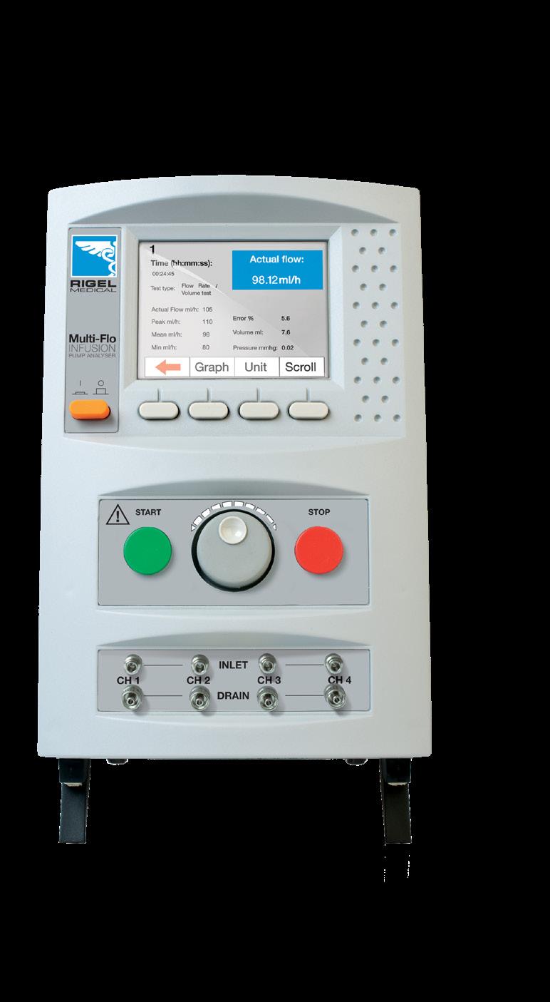HF leakage test Power distribution from 5 to 5115Ω Current measurement up to 6A RMS continuous Return plate security test (REM/CQM) On-board data storage Multi-Flo Market leading infusion pump