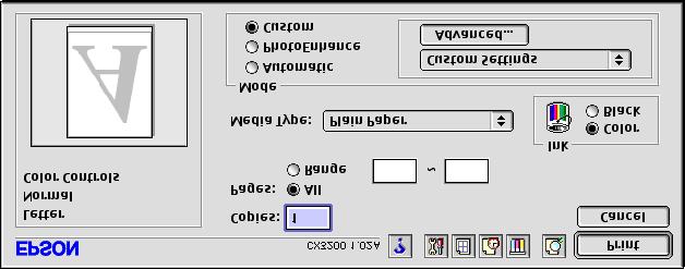 Customizing Macintosh Print Settings You can use advanced settings for color matching, printing at a higher resolution, or selecting a variety of special effects and layouts. 1.