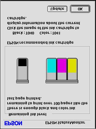 Macintosh: OS 8.6 to 9.x: Choose File > Print. Click the ink icon. OS X: Choose Applications > EPSON Printer Utility > CX3200 > Status Monitor.