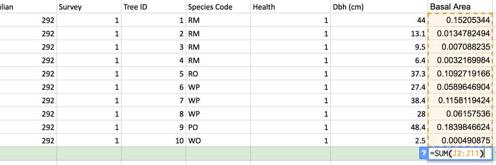 To sum things, Google Sheets uses the =SUM(BA) function. However, instead of BA, you re going to highlight all of the BAs in one of the school field sites.
