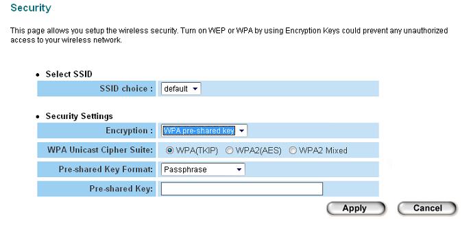 2-7-3 WPA Pre-shared Key WPA Pre-shared key is the safest encryption method currently, and it s recommended to use this encryption method to ensure the safety of your data.