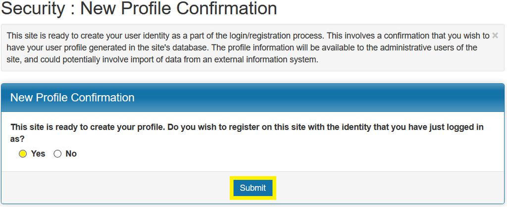 5. The FIRST TIME you log in to the registry, you will be asked to create your profile.