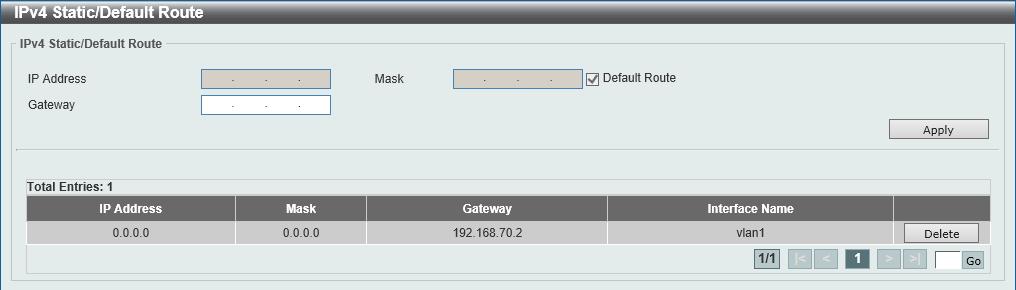 Select the Default option to specify that if the default router is selected on this interface, a default route will be installed using that default router.
