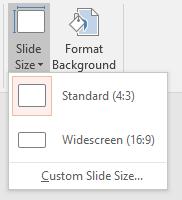 4.1 Setting Slide Size 1) Click Design tab Slide Size 2) Select preset slide size (Standard,