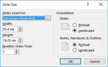 4.2 Setting Slide Orientation Click Design tab Slide Size Custom Slide Size Set your slide size Select