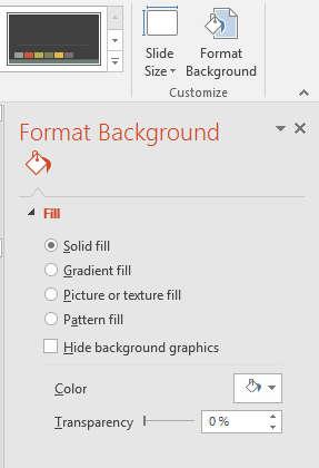 4.4 Setting Background Click Design tab Format Background Solid fill: one color