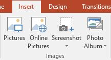 6.1 Inserting a Picture Insert tab Images group Pictures : inserting a picture from a file Online Pictures : inserting a picture from web Screenshot :