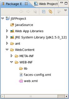 Importing Existing JSF Projects with Any Structure Figure 3.5. A New Project in the Package Explorer At this point you can open faces-config.xml and start working on your application.