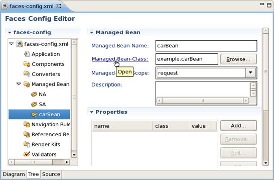 Chapter 5. Managed Beans Figure 5.2. New Managed Bean After the "Java" class has been generated you can open it for additional editing.