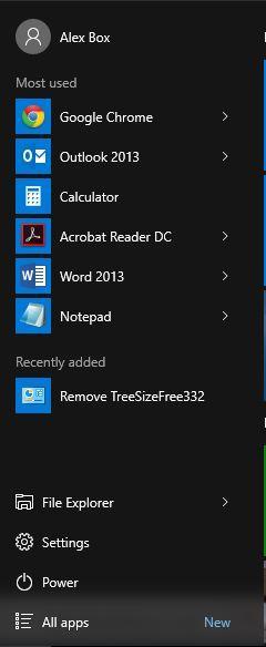 3. Click on the Start Menu, users will notice the Remove