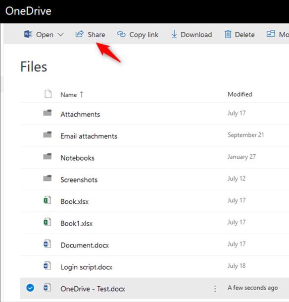 Select the file you wish to share in your OneDrive. 4.