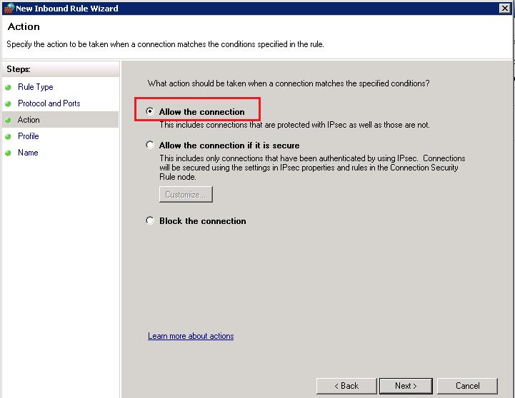 To proceed with the settings SQL Browser services, click the Next