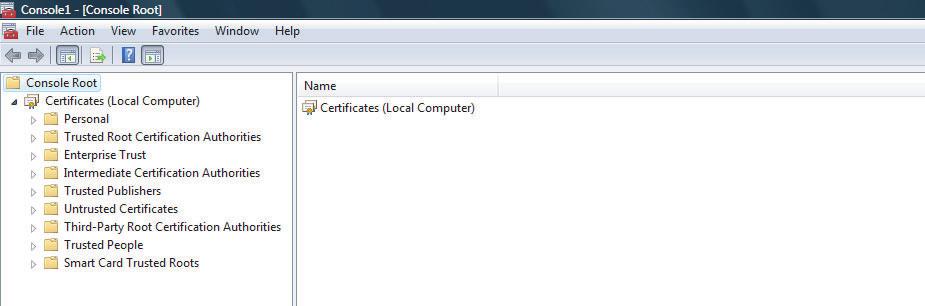 Make sure that "Certificates (Local computer)" is added under the