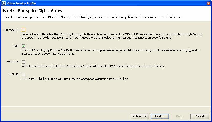 Configuration Guide 9. Click the Next button. 10. Settings for Wireless Encryption Cipher Suite: a.