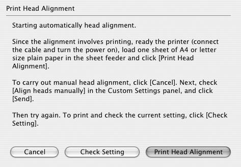 5 Select Test Print from the pop-up menu, and click Print Head Alignment. 6 Read the message and click Print Head Alignment.
