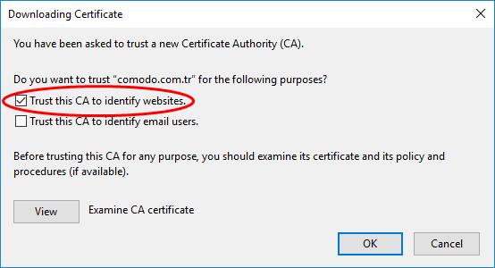 Select 'Trust this CA to identify websites' and click 'OK' The