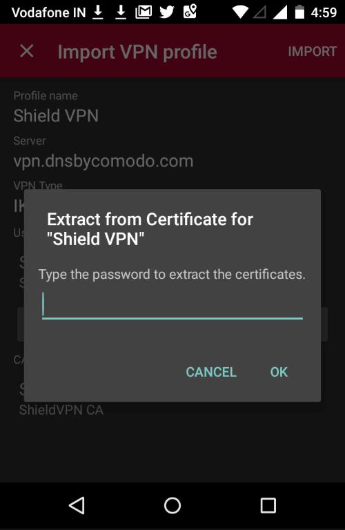 Select 'Import Certificate from VPN Profile' Enter the password in the