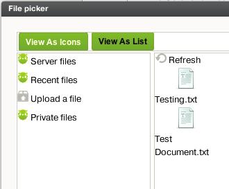 Select your file from the Server, Recent or Private file directory.