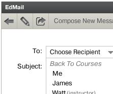 Compose New Message: click to write a new message. Follow steps below to select recipient and send your message: Select a course from the Choose Course dropdown menu.