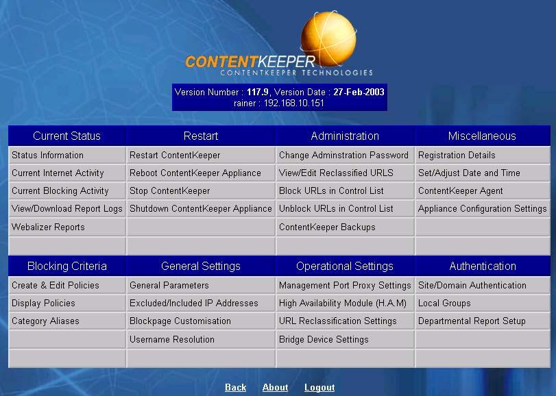 page 8 of 11 Configuration of Content Keeper When logged in you have the
