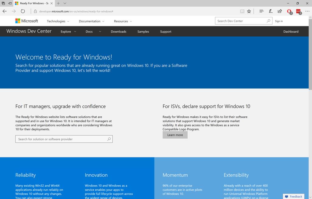 Get links to Windows 10 ISV support statements Get usage information for every app version, and use that to target