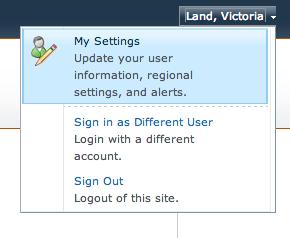 Select the drop down arrow to the right of your user name, which is located in the upper right corner of