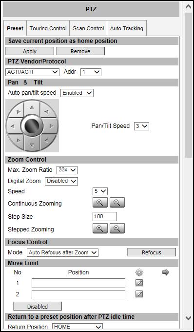 PTZ Control Panel (For PTZ and Zoom Cameras) For PTZ and zoom camera models, click the PTZ button on the Live View screen to display the PTZ Control Panel.