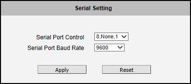 Serial Setting The Serial Setting section allows the user to set the serial port configuration of the camera to synchronize it with the serial port configurations of a Pan-Tilt (PT) device.