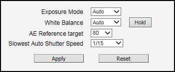 Exposure / White Balance The section Exposure / White Balance allows the user to configure Exposure (shutter, iris and gain control) and White Balance settings.