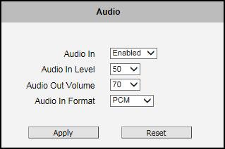 Audio user interface for audio control looks as below: The section Audio is available only for audio-supported models.