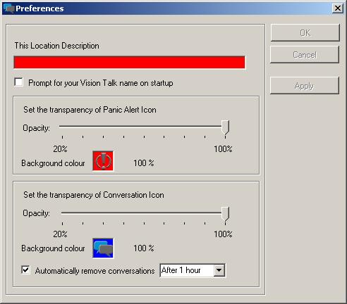 9. The Preferences screen is displayed. You must enter This Location Description as this is the location text displayed when raising or acknowledging an alert or conversation.