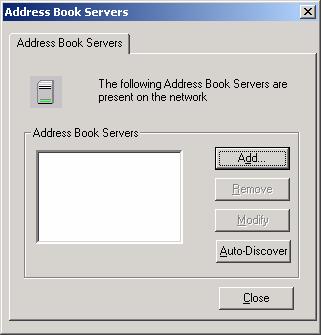 The following Dialog Screen will appear to add, remove, modify, or auto-discover the Address Book Servers IP