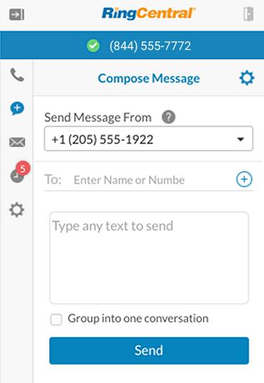RingCentral for MINDBODY User Guide Send SMS 19 Send SMS The Send SMS screen will allow you send an SMS to a phone number of your choice. You can type in a phone number or some text.