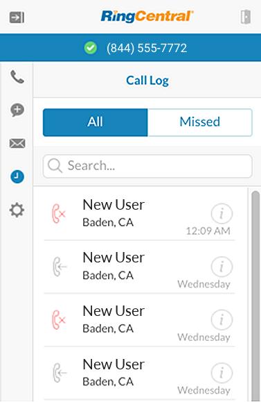RingCentral for MINDBODY User Guide Call Log 24 Call Log Display a list of calls with summary of information about each call.