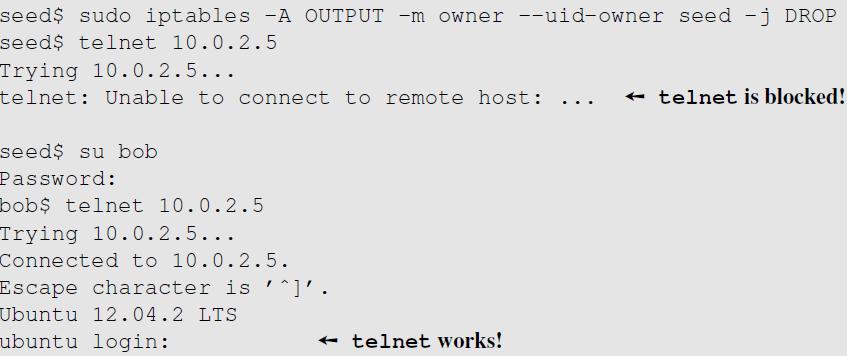 Iptables modules: Block a Specific User Option specific to module owner This rule drops